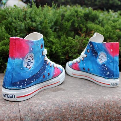 Blue Stars Oil Painting Pattern Hand Painted High Top Canvas Sneakers ...