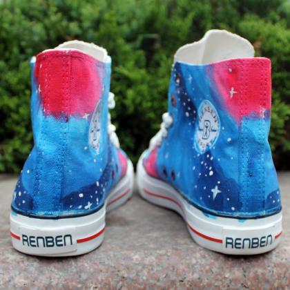 Blue Stars Oil Painting Pattern Hand Painted High Top Canvas Sneakers ...