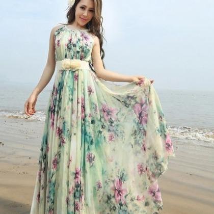 Summer Floral Long Beach Maxi Dress Lightweight Sundress Plus Size ...