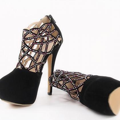black high heels with diamonds
