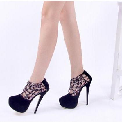 black high heels with diamonds