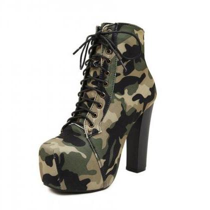 Green Lace Up Suede High Heel Boots on Luulla