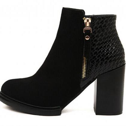 Black Side Zip Design Ankle Boots