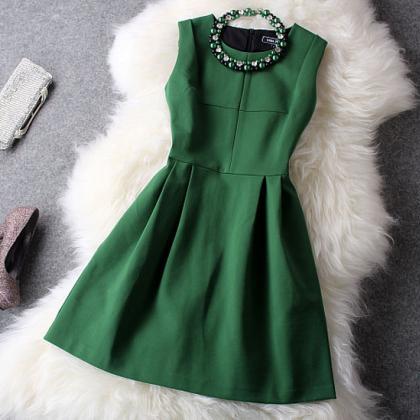 Beaded Dress In Dark Green