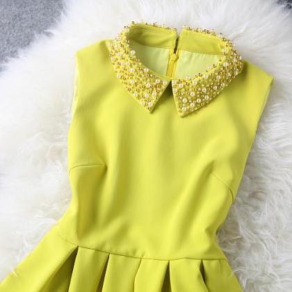 Yellow Dress With Pearl Beaded Collar on Luulla