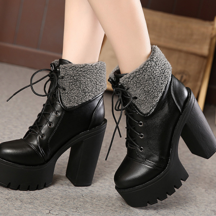 black chunky high heel ankle boots