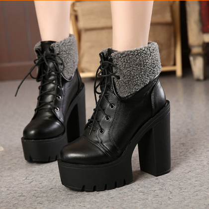 chunky high heel lace up boots