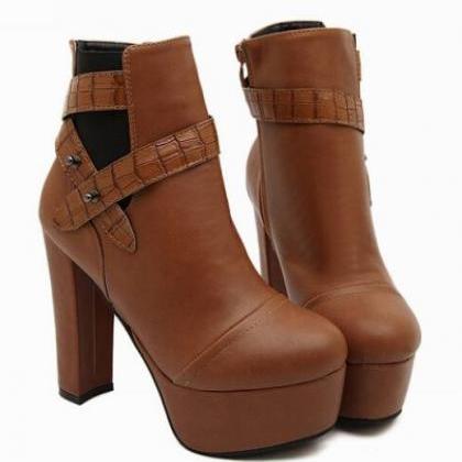 Stylish Chunky Heel Brown Boots on Luulla