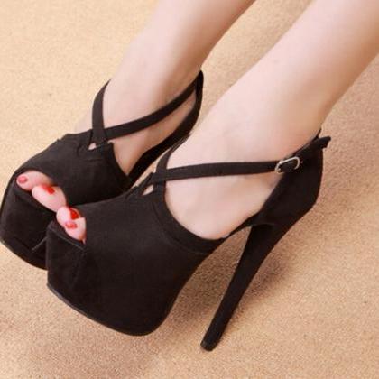 Peep Toe Cross Strap Peep Toe High Heels on Luulla