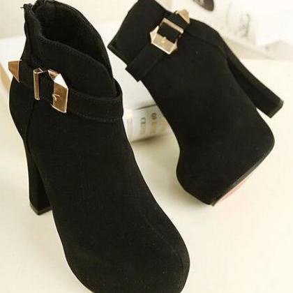 black high heel boots suede