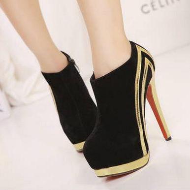 Black And Gold High Heel Fashion Boots