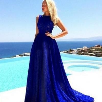 Royal Blue Lace Evening Dress
