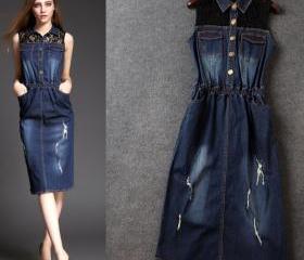 Lace Denim Dresses