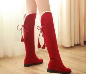 over the knee boots red