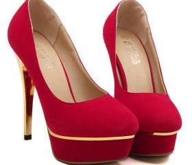 red suede stiletto heels