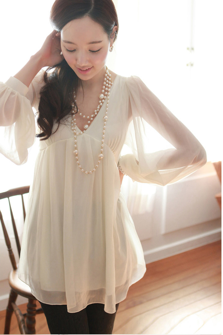 Cute Apricot V-Neck Solid Chiffon Blouse on Luulla