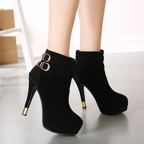 Fashion Sexy Short Boots Pure Color Frosting Back Zipper Round Toe High ...