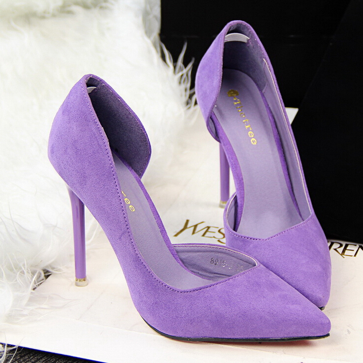 2015 the European and American fashion contracted fine with high heels show thin purple suede high heels for women's shoes