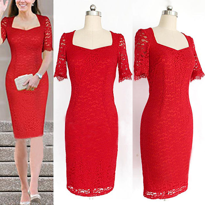 Women's Short Sleeve Lace Slim Cocktail Party Evening Tunic Bodycon ...