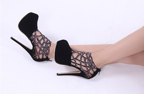 black high heels with diamonds