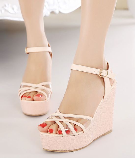 Cross Strap Wedge Sandals In Pink on Luulla