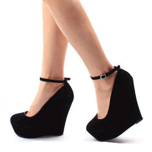 black ankle strap wedges