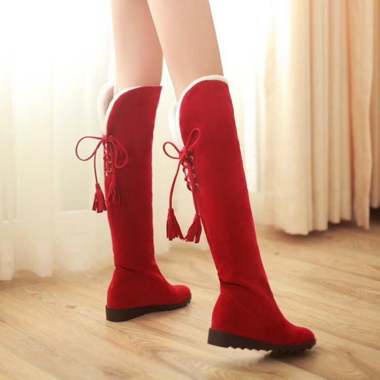 red lace up over the knee boots