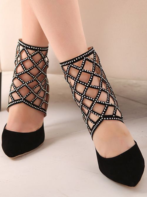 Black Cut Out Rhinestone Design High Heel Shoes on Luulla