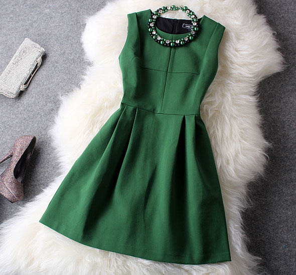 Beaded Dress In Dark Green