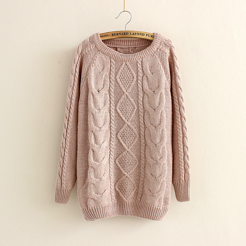Casual Cabled Pullover Sweaters Fleece In Khaki on Luulla