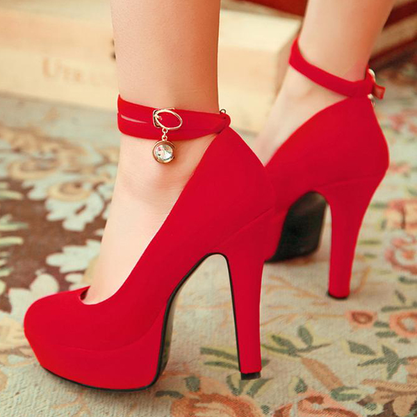 red closed toe high heels