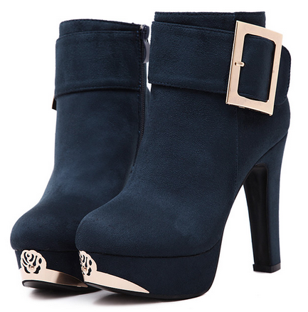 Chic Blue Buckle Design Sued High Heel Fashion Boots on Luulla