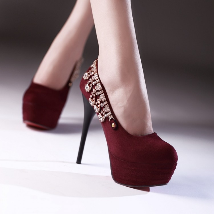 Wine Red Rhinestone Design High Heels Fashion Shoes on Luulla