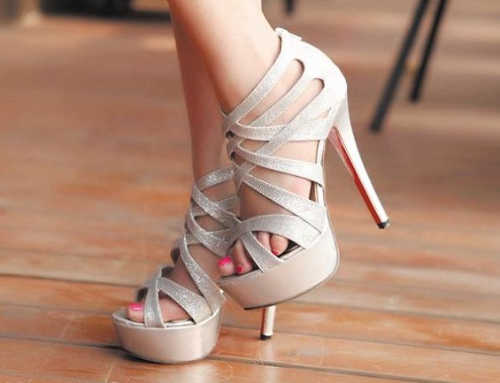 strappy silver platform heels