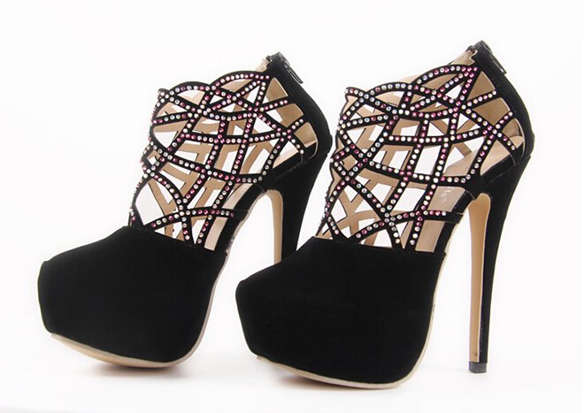 Luxury Diamond Design Black High Heels 