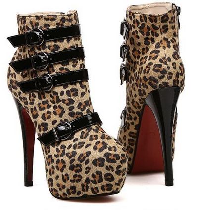 leopard print high heel boots