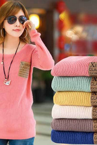 Round Collar More Loose Long Sleeve Knit Sweater - 6 Color