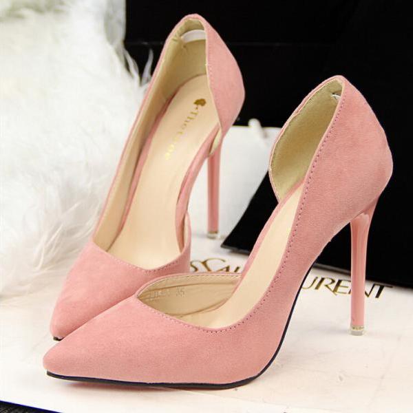 Pink Suede Pointed Toe Sti..