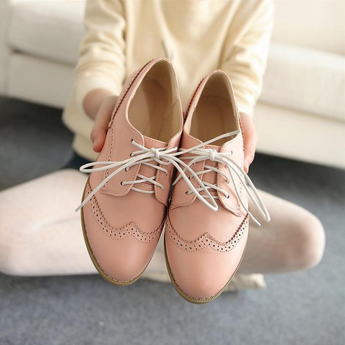 Cute Lace Up Pink Oxford S..