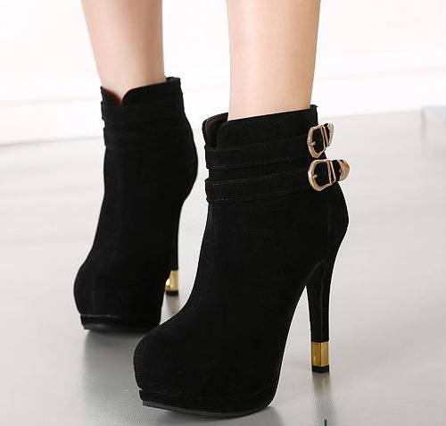 Fashion Sexy Short Boots Pure Color Frosting Back Zipper Round Toe High ...