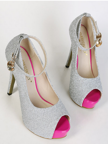 silver slingback peep toe heels