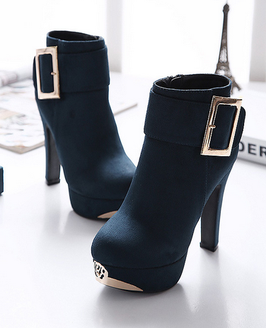 Chic Blue Buckle Design Sued High Heel Fashion Boots on Luulla