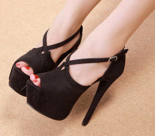 Peep Toe Cross Strap Peep Toe High Heels on Luulla