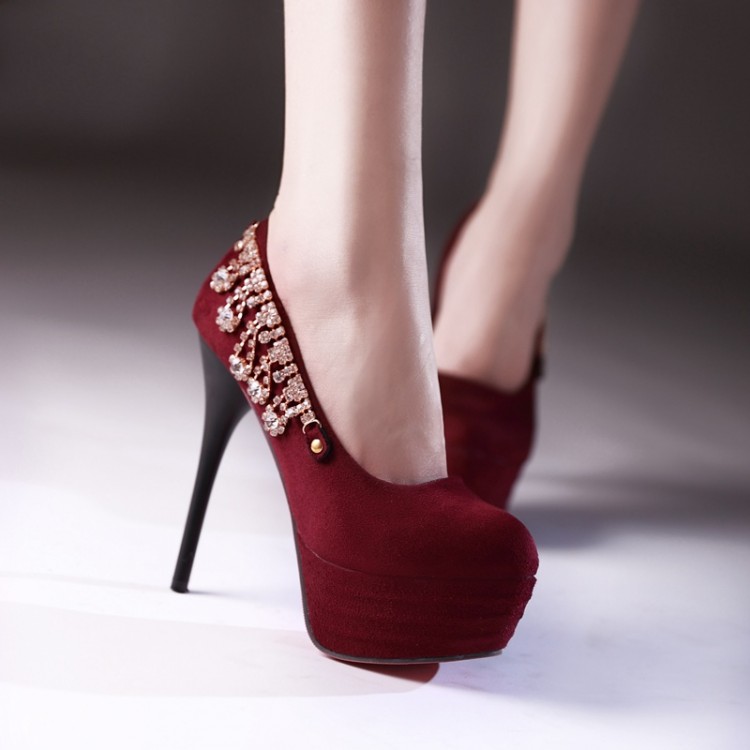 Wine Red Rhinestone Design High Heels Fashion Shoes on Luulla